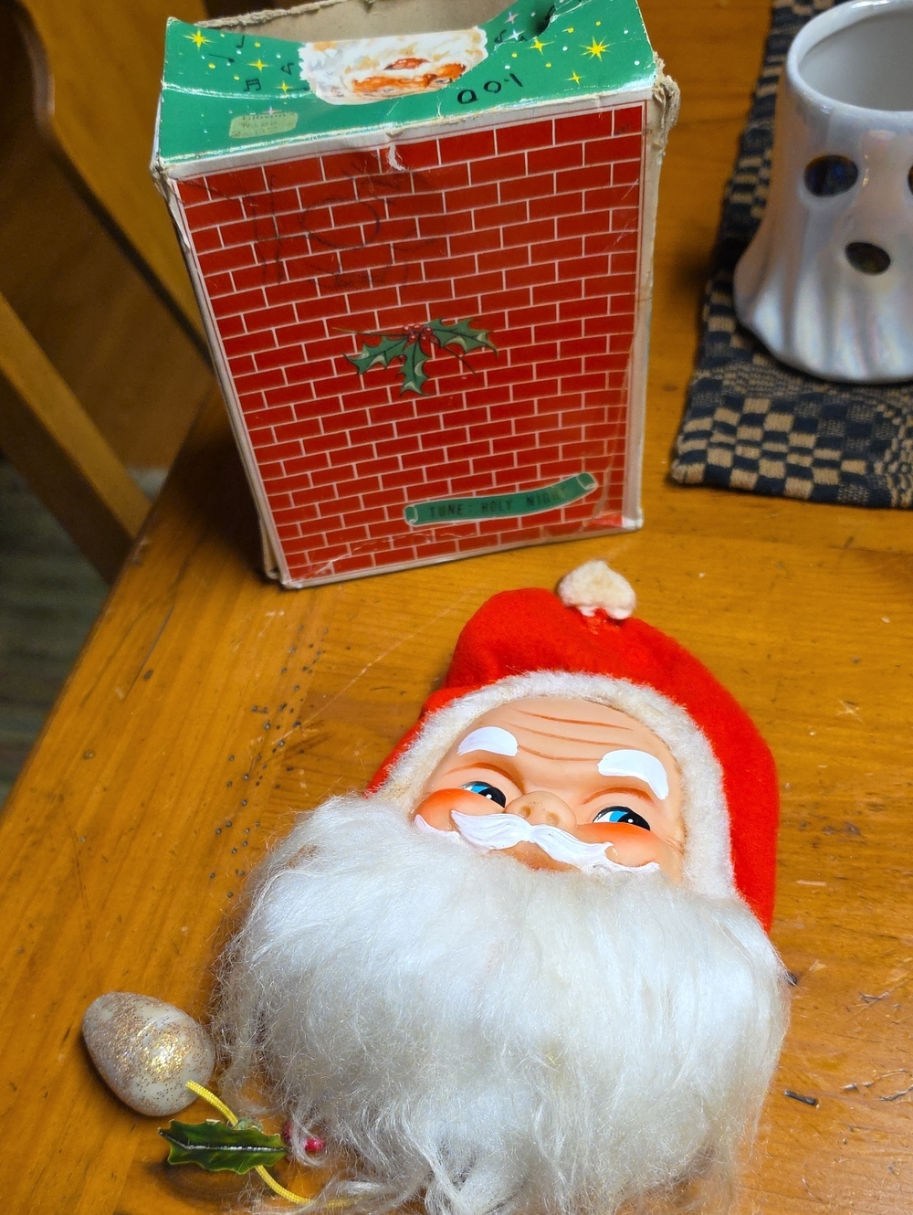Vintage Musical Red Santa Head Holiday Decoration - Unbranded